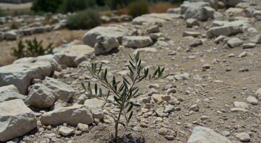 An olive branch thrives in the desert